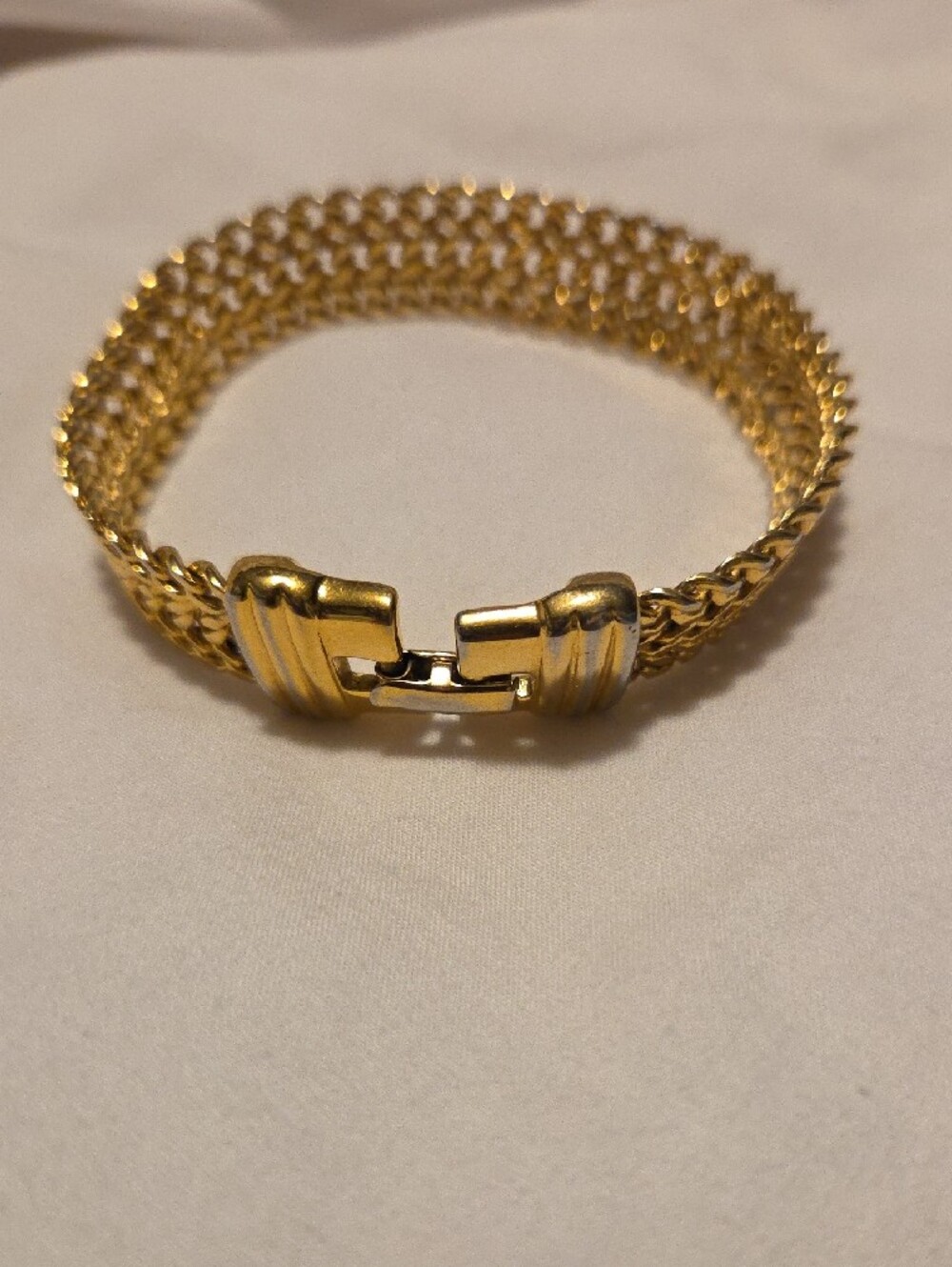 Vintage Monet Gold Toned Multi-Row Mesh Bracelet - Picture 4 of 6